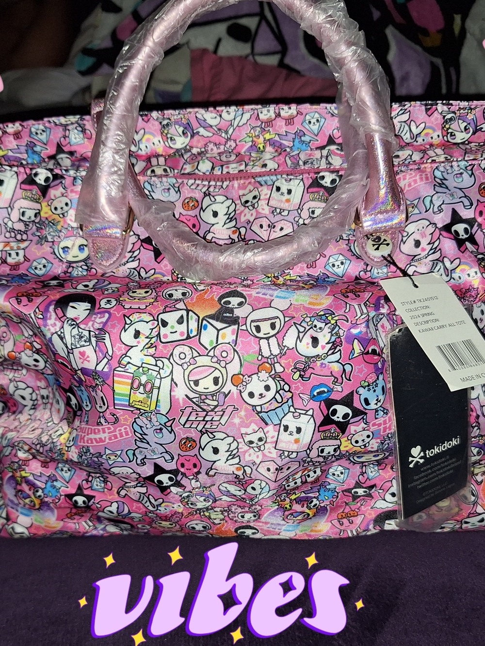 ♡Tokidoki “Y2K”collection Pink Character Print Tote with Holographic Handles